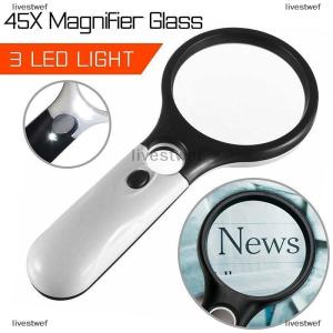 [COD] livestwef 3LED Light 45X Handheld Magnifier Reading Magnifying Lens Jewelry Loupe