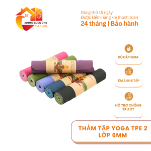 Thảm Tập Yoga TPE 2 Lớp 6mm Thảm Tập Thể Dục Chống Trượt Tiện Dụng