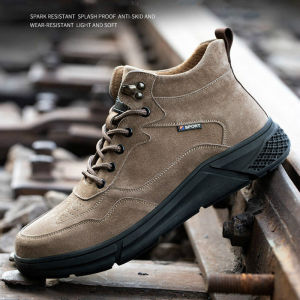 QINHUIZE New work safety shoes anti-smashing anti-piercing steel toe cap protective shoes high-top winter plus velvet lightweight non-slip safety boots