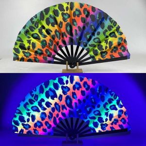 WARM STOP Mushroom Glow-in-the-Dark Folding Fan Butterfly 13inch UV Reactive Glow Fan Dress-Up Additions with Neon Fluorescent Print Vibrant Neon Psychedelic Fan for Parties