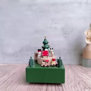 FFBH Creative Train Rotating Music Wooden Craft Handicraft Ornament Children New Year Christmas Gift Home Decoration Z4K2H