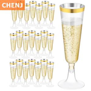[COD] CHENJ KITCHEN 5pcs 5OZ Champagne Cup Disposable Plastic Flutes Cups Wedding Birthday Party Supplies Bar Drink Red Wine Ice Cream Cup