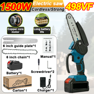 【CUT IN 0.1S!】6 Inch Cordless Electric Chainsaw 698V Pruning Saw Rechargeable Brushless Motor and Durable Alloy Chain Mini Chainsaw With Lithium Battey Power Saw Tools