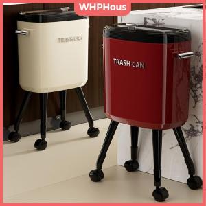 WHPHous No-Bend High-Leg Trash Can With Press-to-Open Lid - Large Capacity Oval Kitchen & Living Room Bin Durable Plastic
