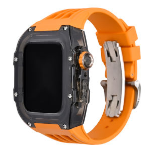 Yalilai cho Apple Watch Dòng 9/8/7/SE/6/5/4 Richard Mill Bộ Mod sang trọng RM fluororubber ban nhạc dây đeo & vỏ trong suốt xuyên thấu cho Apple iWatch 45mm/44mm