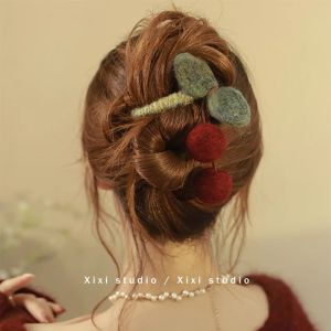 New Chinese wool cherry clip for women high-end back of the head bun twist clip retro simple