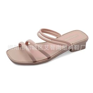 [Free Shipping] Two-Wear Sandals For Women Chunky Heel Summer High-Heeled Slip-On Sandals New Trendy Half-Slipper Versatile Sandals