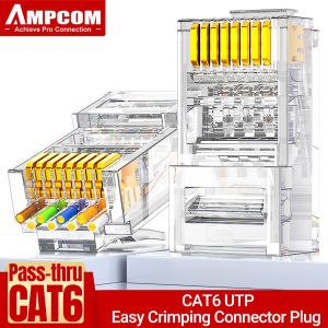 AMPCOM Konektor RJ45 Straight-through CAT6 50u - Koneksi Jaringan Cepat dan Stabil untuk Kabel Ethernet