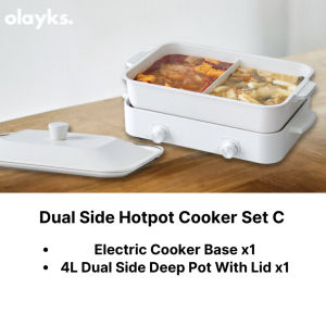 Olayks Multifunction Electric Detachable Cooker Non-Stick Double Side Frying Pan Dual Side Steamboat Hot Pot 3.5L/4L 多功能电煮锅 双边煎炒锅 鸳鸯火锅 1Year Warranty