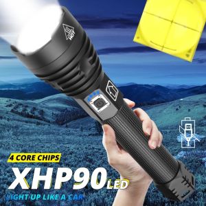JK Powerful Light XHP90 LED flashlight USB Zoomable Torch 3 modes lamp 18650 26650 Rechargeable Battery for Hunting Lamp