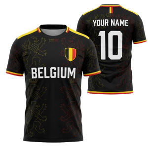 [Local Stock] HBESTY  Men Belgium Flag Graphic Football T Shirt Custom Name Number Short Sleeve Sports Fan Tee Casual Summer Regular Streetwear Top