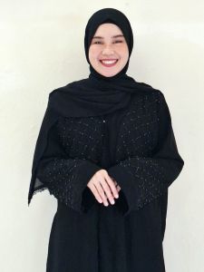 Abaya Hitam Mutiara Sakinah Baju Muslim Dress Umroh Gamis Saudi Jetblack
