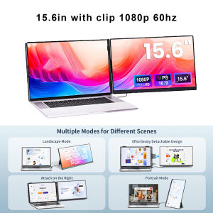 15.6-inch portable display FHD 1080P 60Hz IPS Laptop screen extender a plug and play dual monitor extender suitable for 13 inch -17.3-inch laptops compatible with MAC Windows Android Linux Chrome