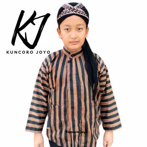Setelan Baju Lurik Anak Motif Etnik Polos Lengan Panjang 3/4 Usia 7-8 Tahun - Multicolor