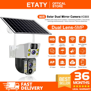 ETATY Solar Cctv Camera connect cellphone VCS03 Outdoor Waterproof 5MP Dual Lens Wireless Two Way Audio Wifi connect 360 Home IP Security Cameras Using the V380 PRO APP