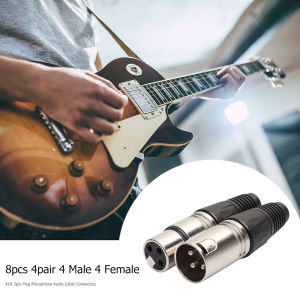 【New Arrival】 8pcs Microphone Audio Cable Plug 4 Male 4 Female 3Pin MIC Jack Plug Zinc Alloy Socket Panel Mount Chassis for Mixer Amplifier