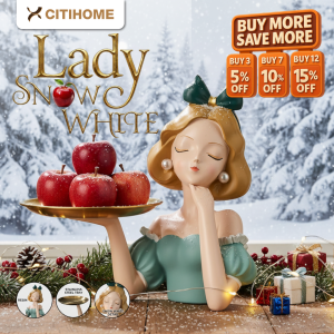 Patung Hias Snow White Lady dengan Nampan Emas Stainless untuk Penyimpanan Kunci dan Aksesoris