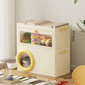Tầm Nhìn 1/2 Hai Lớp Lưu Trữ Hộp Với bảng cào móng cho mèo Đa Năng Lưu Trữ Tủ Tích Hợp Ổ mèo Hộ Gia Đình Đồ Ăn Nhẹ Tổ Chức Tủ Khóa Phụ kiện cho thú cưng Lưu Trữ Hộp