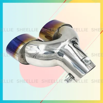 Muffler Tip Silencer Dual Circle Stainless Steel Universal Blue Silver Car Exhaust Muffler Tip