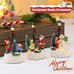 Christmas Resin Tabletop Ornament with LED Lights Micro Landscape Small House Winter Street Scene Home Decoration
