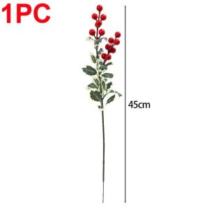 🔥Ready Stock🔥 5Pcs 45cm Long Christmas Red Berry Articifial Flower Holly Leaves Branch Christmas Tree Decor Ornament Home DIY Wreath Xmas Gift Packaging