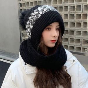 1 PC Winter womens One-Piece Scarf Hat Fashionable Cute Cotton Blended Thick Cold Windproof Scarf Outdoor Ear Neck Protection Warm Knit Hat