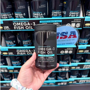 Dầu Cá Sports Research Omega 3 Fish Oil 1250mg 150 Viên - Triple Strength EPA DHA - 🧠 Hỗ trợ tăng cường trí nhớ chức năng não bộ và khả năng tập trung.    👁️ Hỗ trợ duy trì thị lực và sức khỏe mắt.    🦴 Hỗ trợ sức khỏe xương khớp giảm tình trạng khô