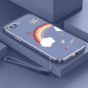 YBD Ốp Điện Thoại Phong Cách Candy Girl Cho OPPO A3S Realme C1 A12E Ốp Máy Ảnh Chính Xác Ốp Điện Thoại Mạ Họa Tiết Cầu Vồng Với Dây Đeo Miễn Phí