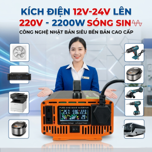Kích Điện Sóng Sin 2200W 12V-24V Lên 220V Bản Cao Cấp Màn Hình LED 2 Quạt Tản Nhiệt Tiết Kiệm Điện