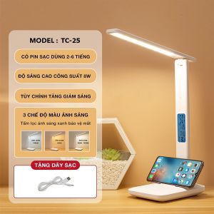 Đèn Led đèn bàn học đèn học chống cận thông minh Đèn bàn học không dây cảm ứng Đèn học kiêm đồng hồ 3 chế độ sáng 3 màu sắc đèn Màn hình LCD Cảm ứng chỉ 1 lần chạm Tích hợp báo thức đo nhiệt độ phòng