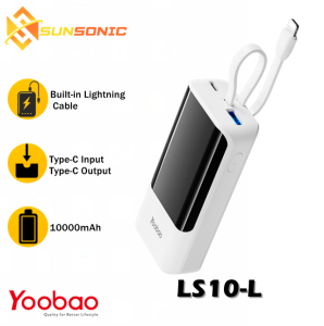 Yoobao LS10-L 10000mah High Capacity Built-in Lightning Cable Fast Charging Digital Display Power Bank High Quality