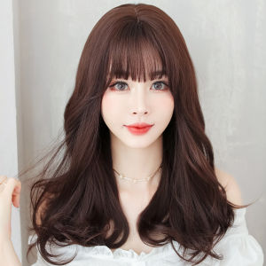 TSE long curly hair wig elegant wavy curly natural full head cover Korean air bangs medium long hair full top hair cover C-0310 49CM