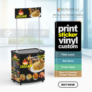 CETAK STIKER MEJA BOTH MIE JADIAN MEJA JUALAN EVENT DESK FREE REQUEST DESAIN