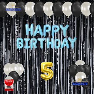 Paket Dekorasi Pesta Balon Happy Birthday Biru Set Dekor Ulang Tahun Tirai Hitam Simple
