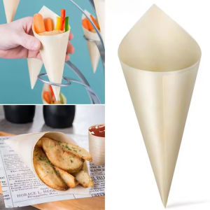 50Pcs Dessert Cones Shape Bag Disposable French Fries Box Waterproof and Anti-Oil Food Package