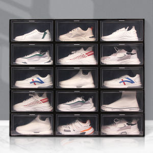 【One Cat Shop】6Pcs Large Sneaker Flip-open Storage Box Foldable Stackable AJ Shoebox New Shoe Rack Shoe Cabinet Storage Organizer
