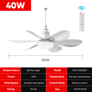 Mitsushi 2 in 1 30W/40w Ceiling Fan Light With Remote Control E27 Fan Blade Bulb LED lights 16.5-inch Interface Bedroom Silent Fan Light Chandelier Ceiling Light