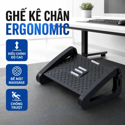 Ghế Gác Chân Ghế Kê Chân Ergonomic Footrest Công Thái Học Điều Chỉnh Độ Cao Cải Thiện Tư Thế Ngồi Có Bàn Massage