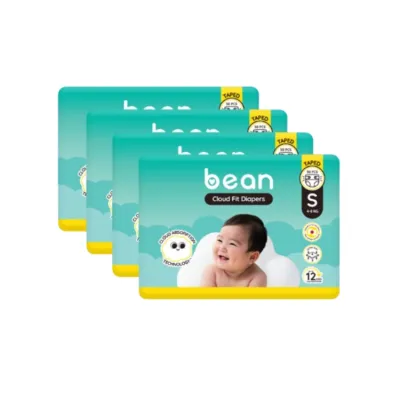 [Bundle of 4] bean Cloud Fit Taped Diapers Small (4-8 kg) - 120 pcs