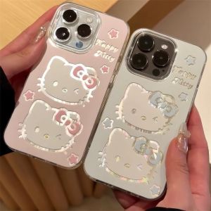 Cute HelloKitty Makeup Mirror Phone Case for iPhone 16 15 11 14 13 12 Pro Max 7Plus 8 Plus XR XS X Shockproof Cover