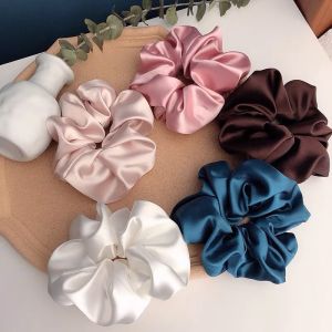 Phi bóng size M - Dây cột tóc nữ Scrunchies handmade trơn chất phi bóng lụa bóng siêu phồng| đồ buộc tóc vải trơn bản rộng 5cm-MiniMiu