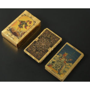 12 * 7cm Gold Foil Tarot Luxury Gold Foil Tarot Suit Table Game Pvc Waterproof Tahan Dengan Manual Kartu Tarot
