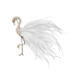Unique 3D Flamingo Feather Alloy Brooch With Zircon Stones Lightweight Lapel Pin Statement Accessory For Jackets Dresses
