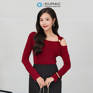 Áo thun nữ form slim phối cổ lệch tay dài đính kèm phụ kiện thời trang GUMAC ATG01048