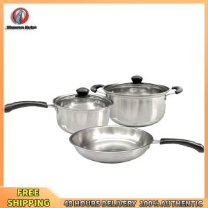 Winnereco Heavy-Duty Stainless Steel 3-Piece Saucepan Set with Transparent Lids and Comfortable Handles for Daily Cooking