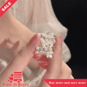 [COD] Delicate Flower Opening Adjustable Rings For Women Silver Color Minimalist Finger Ring Engagement Fine Jewelry Female Gift
