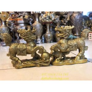 Đôi Kỳ Lân Bằng Đồng Phong Thủy Cỡ Trung Cao 11cm DxRxC: 14x6x11cm- Nặng 0.9kg