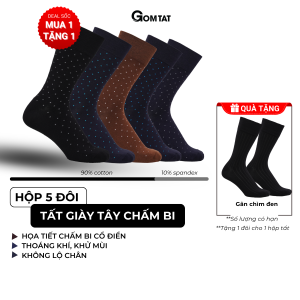 Hộp 5 đôi vớ nam cổ cao công sở GOMTAT hoạ tiết chấm bi chất cotton cao cấp hút ẩm thoáng khi - GOM-CHAMBI-CB5