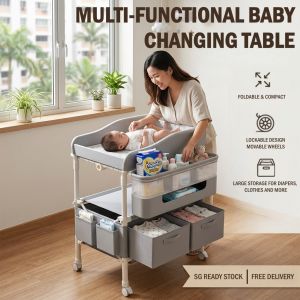 Multifunctional Baby Changing Table Foldable 5-Level Height Adjustable Diaper Station with Storage