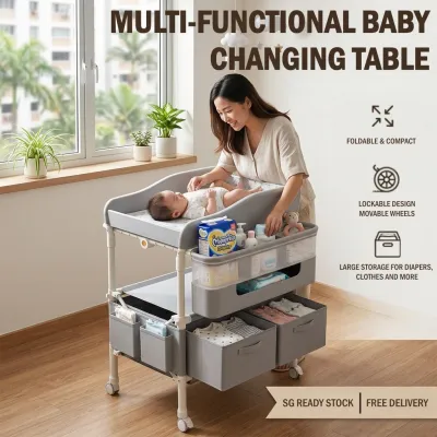 Multifunctional Baby Changing Table Foldable 5-Level Height Adjustable Diaper Station with Storage